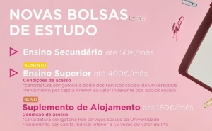 Candidaturas abertas para bolsas de estudo, mérito, investigação e ensino articulado, além de apoio ao alojamento para alunos deslocados