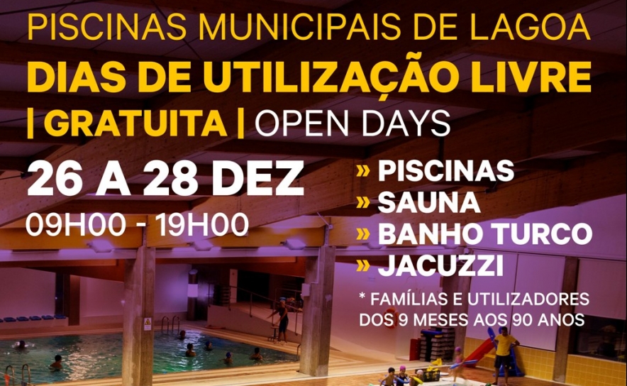 Piscinas municipais de Lagoa gratuitas entre o Natal e o Ano Novo