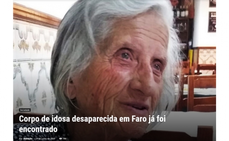 Corpo de idosa desaparecida em Faro já foi encontrado