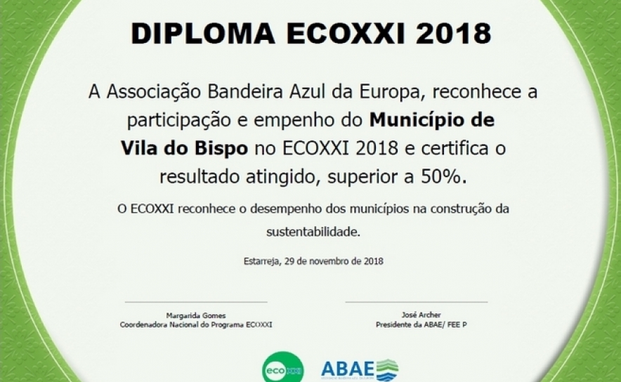 Vila do Bispo distinguida com a Bandeira Verde ECO XXI 2018
