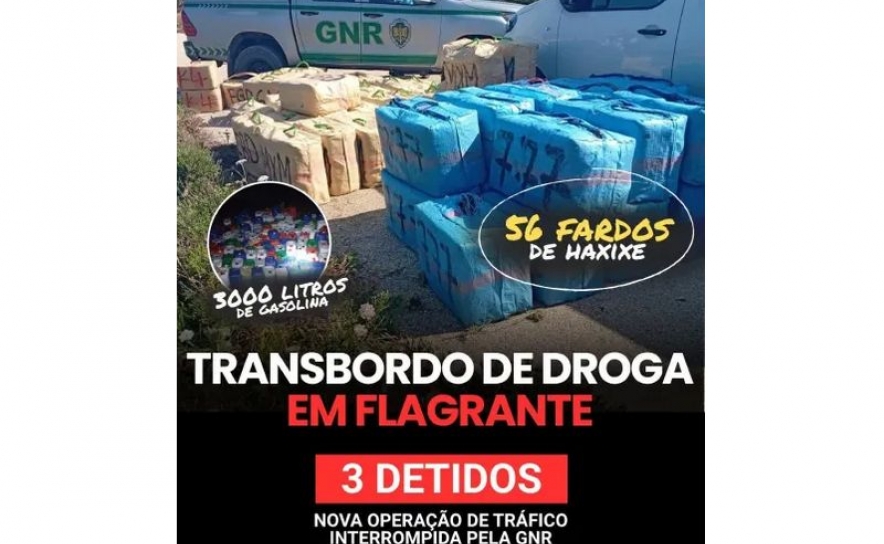Aljezur: Apreensão de 56 fardos de haxixe e 3 detidos