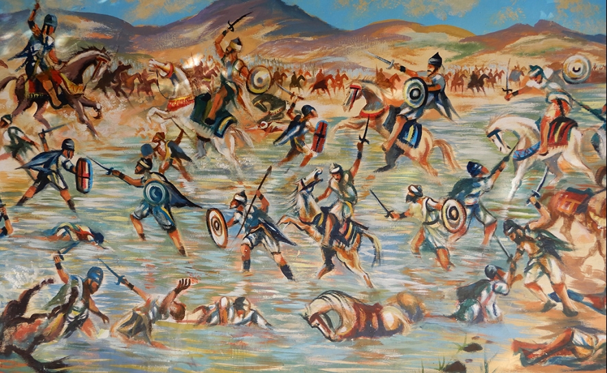 Detalhe de uma pintura mural alusiva à batalha, existente numa rua de Alcácer Quibir