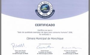 A Câmara Municipal de Monchique acaba de conquistar o Selo de Qualidade Exemplar de Água para Consumo Humano atribuído pela ERSAR - Entidade Reguladora dos Serviços de Águas e Resíduos