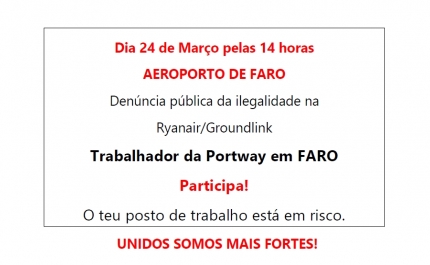 Trabalhadores da Portway em Faro denunciam ilegalidade na Ryanair/Groundlink