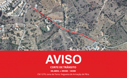 CORTE DE TRÂNSITO, DIA 08 DE ABRIL, NO CM 1279 (ZONA DA TORRE), NA FREGUESIA DE ARMAÇÃO DE PÊRA