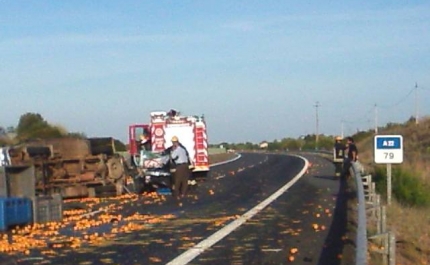Camião carregado de laranjas despista-se na A22