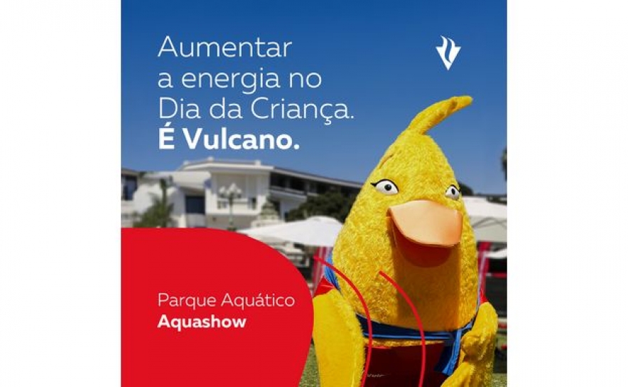O Patim, mascote da Vulcano, estará no Aquashow para animar os mais novos no Dia da Criança