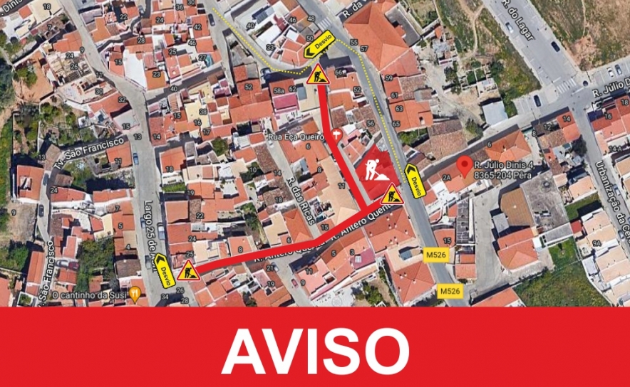 RUAS EÇA DE QUEIRÓS E ANTERO DE QUENTAL, EM PÊRA, SOFREM CORTE DE TRÂNSITO NA TARDE DO DIA 7 DE NOVEMBRO