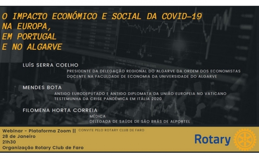 ROTARY CLUB DE FARO ORGANIZA VIDEOCONFERENCIA «O IMPACTO ECONÓMICO E SOCIAL DA COVID-19 NA EUROPA, EM PORTUGAL E NO ALGARVE»