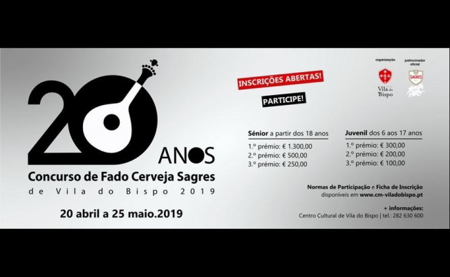 Inscrições para a 20.ª edição do Concurso de Fado Cerveja Sagres Concelho de Vila do Bispo
