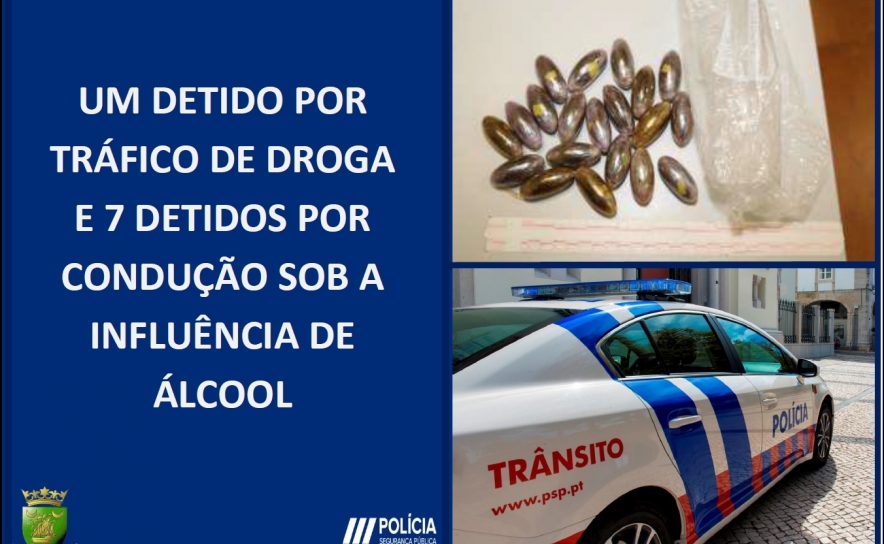 Um detido por tráfico de droga e 7 por condução sob a influência de álcool